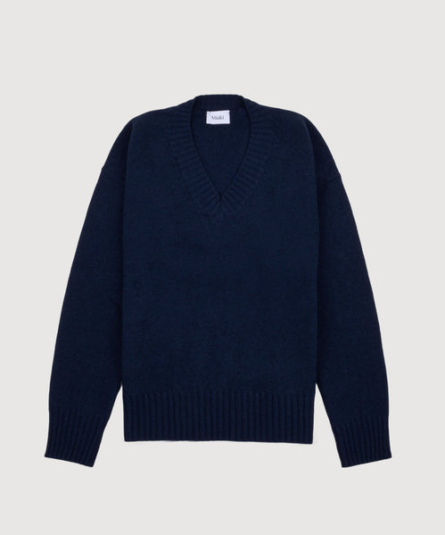 Navy / XS Deep V-Neck Sweater Miaki Swiss Made Womenswear