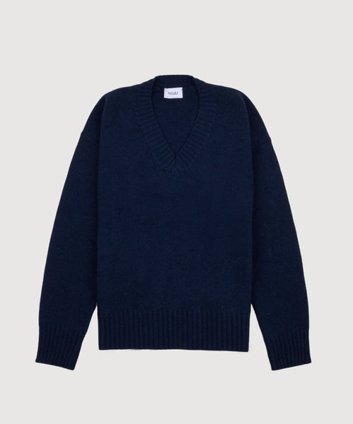 Navy / XS Deep V-Neck Sweater Miaki Swiss Made Womenswear