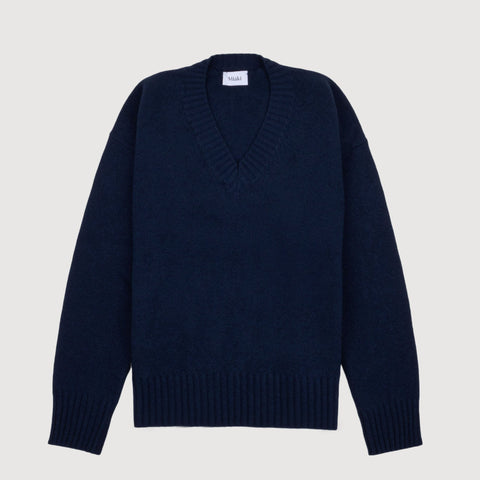 Navy / XS Deep V-Neck Sweater Miaki Swiss Made Womenswear