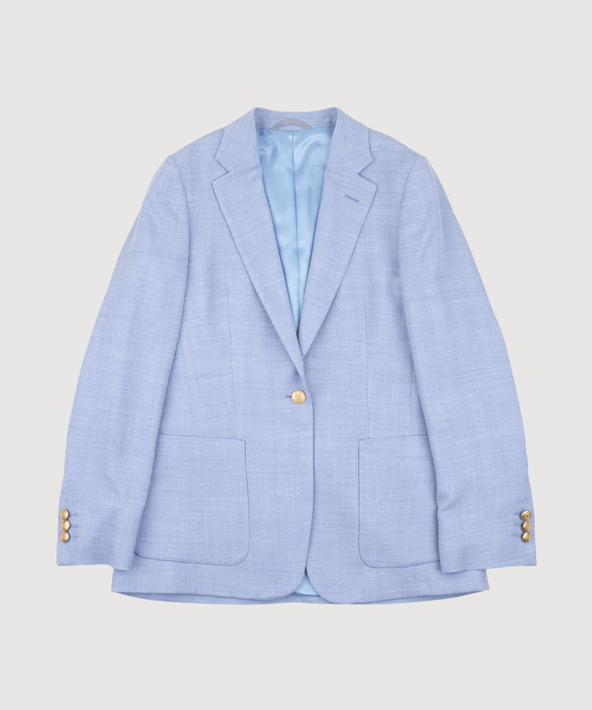 Light Blue / 34 Relaxed Wool Silk Herringbone Blazer Miaki Swiss Made Womenswear