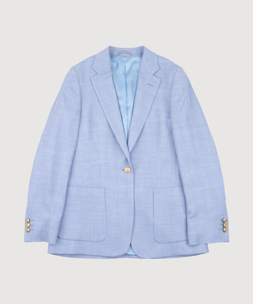 Light Blue / 34 Relaxed Wool Silk Herringbone Blazer Miaki Swiss Made Womenswear