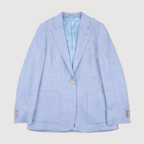 Light Blue / 34 Relaxed Wool Silk Herringbone Blazer Miaki Swiss Made Womenswear