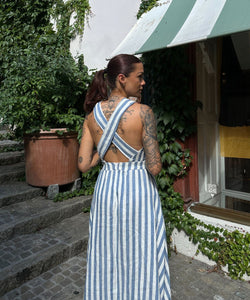 Long Striped Cross Back Dress