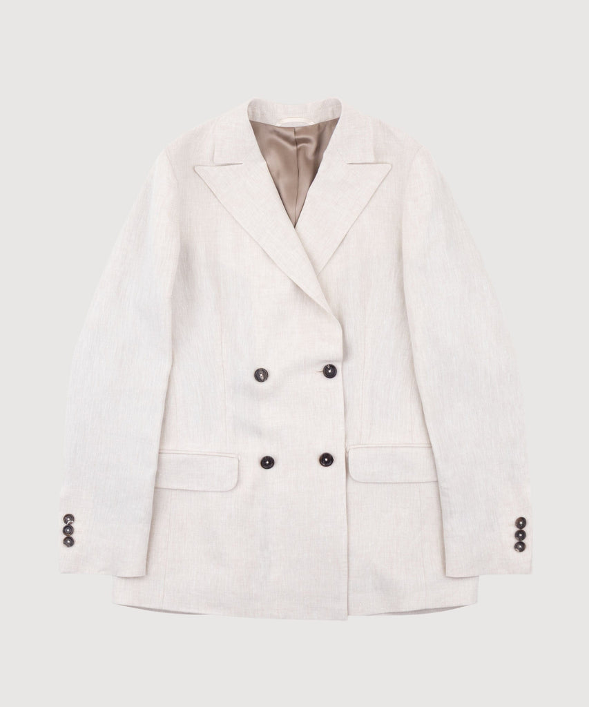 Sand / 34 Double Breast Linen Blazer Miaki Swiss Made Womenswear