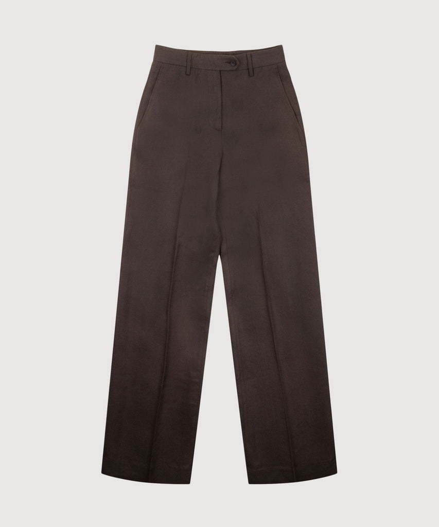 Brown / 34 Wide Leg Linen Trousers Miaki Swiss Made Womenswear