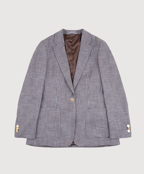 Relaxed Wool Silk Houndstooth Blazer Miaki Swiss Made Womenswear