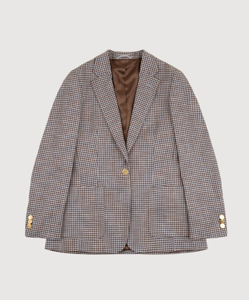 Relaxed Wool Silk Houndstooth Blazer Miaki Swiss Made Womenswear
