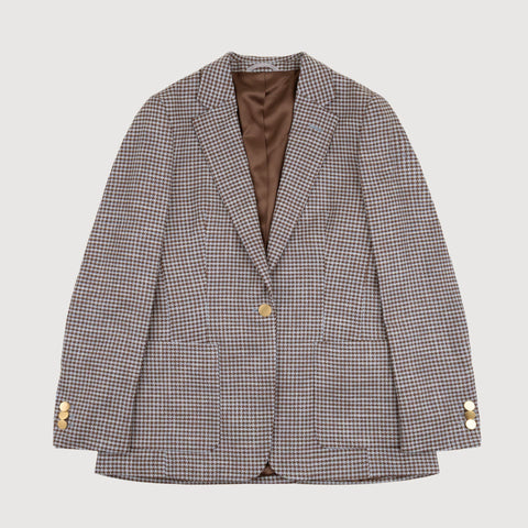 Relaxed Wool Silk Houndstooth Blazer Miaki Swiss Made Womenswear