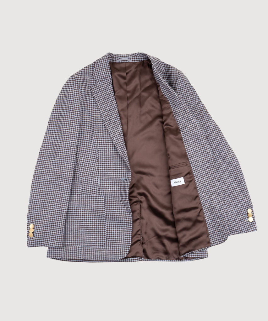 Relaxed Wool Silk Houndstooth Blazer Miaki Swiss Made Womenswear