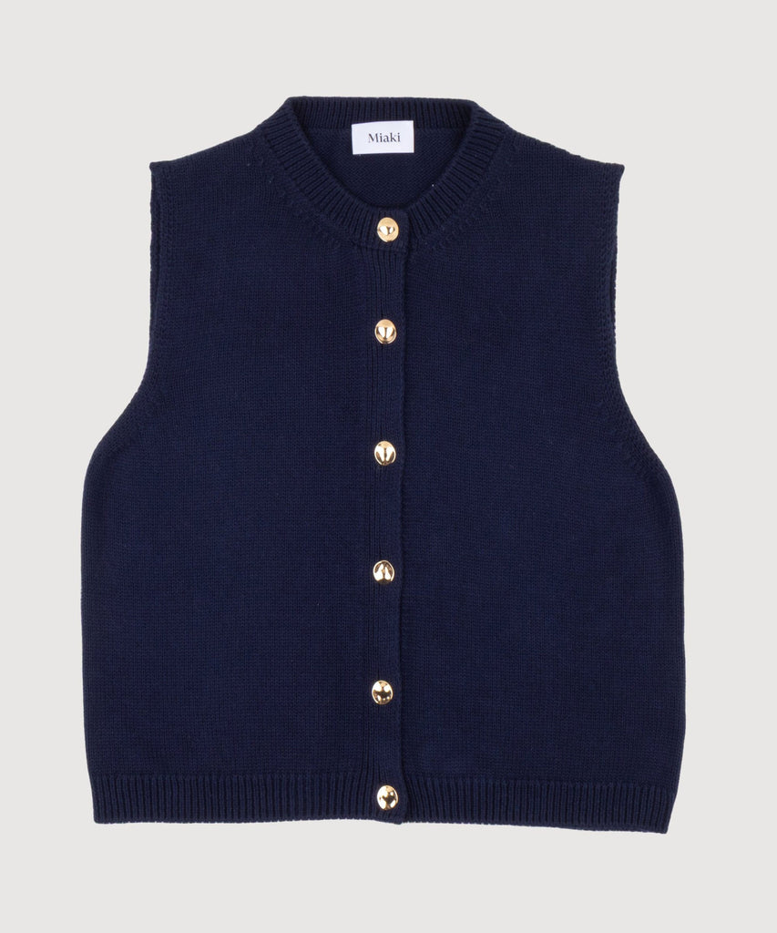 Navy / XS Knitted Cotton Vest Miaki Swiss Made Womenswear