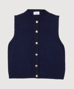 Navy / XS Knitted Cotton Vest Miaki Swiss Made Womenswear