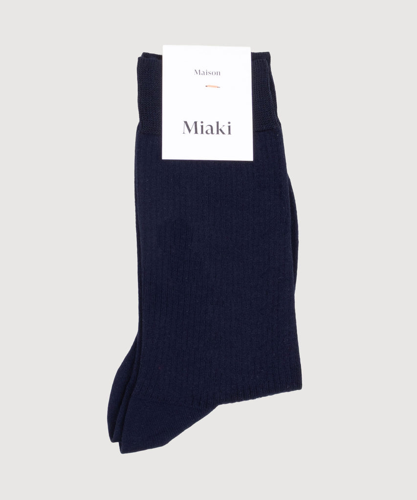 Navy / 36/38 Ribbed Cotton Socks Miaki Swiss Made Womenswear