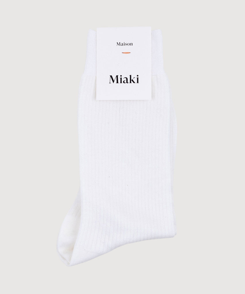 White / 36/38 Ribbed Cotton Socks Miaki Swiss Made Womenswear