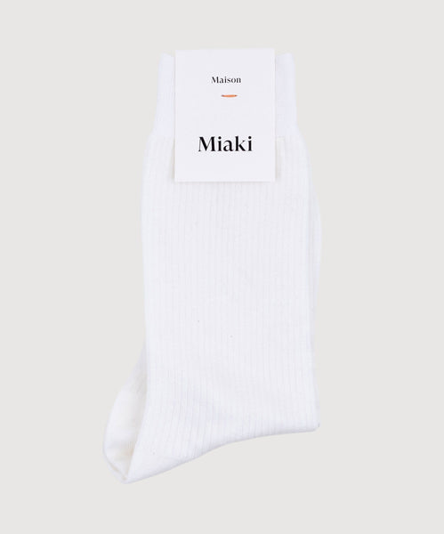 White / 36/38 Ribbed Cotton Socks Miaki Swiss Made Womenswear