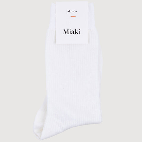White / 36/38 Ribbed Cotton Socks Miaki Swiss Made Womenswear