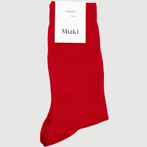 Red / 36/38 Ribbed Cotton Socks Miaki Swiss Made Womenswear