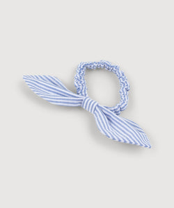 Blue/White / One Size Striped Oxford Bow Scrunchie Miaki Swiss Made Womenswear