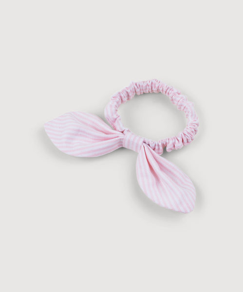 Rose/White / One Size Striped Oxford Bow Scrunchie Miaki Swiss Made Womenswear