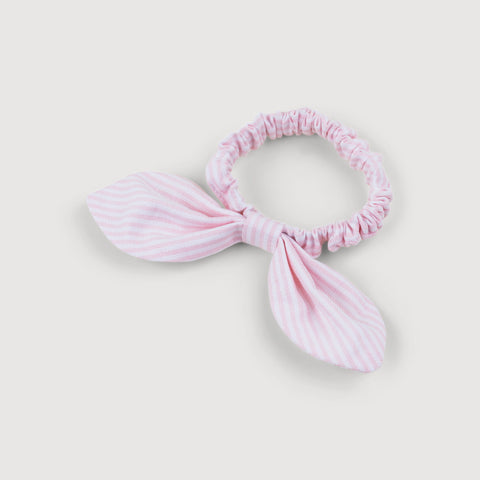 Rose/White / One Size Striped Oxford Bow Scrunchie Miaki Swiss Made Womenswear