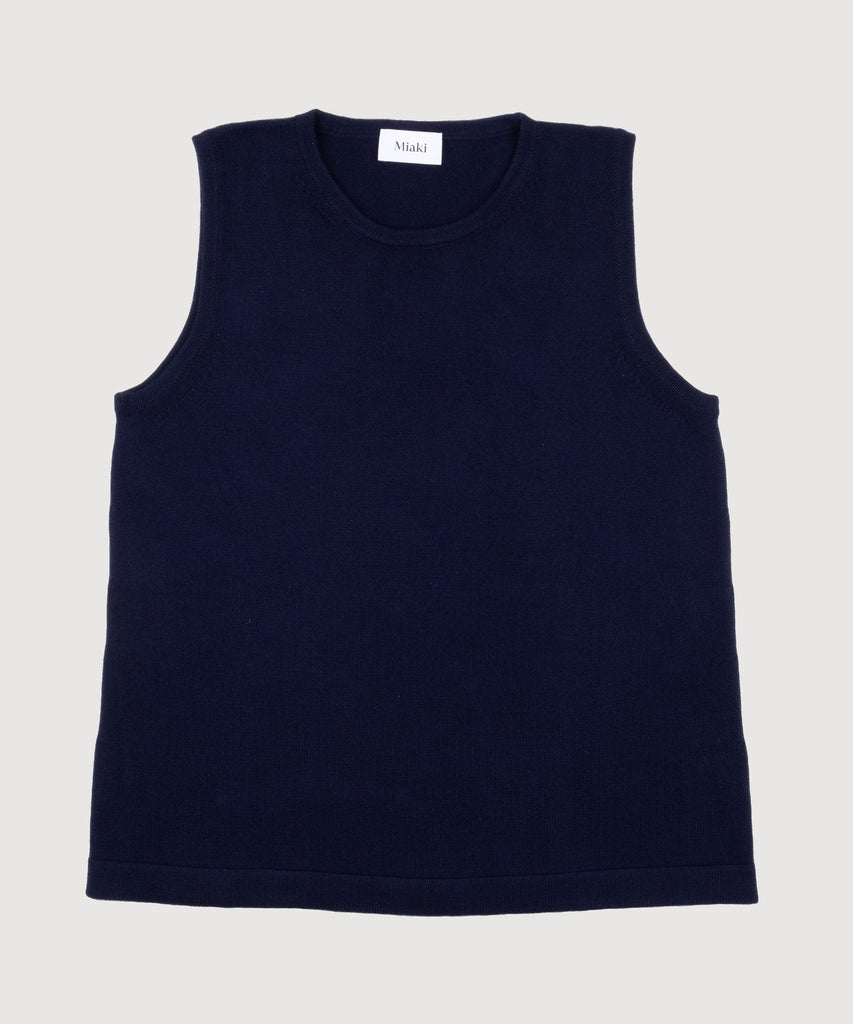 Navy / XS Knitted Sleeveless Cotton Sweater Miaki Swiss Made Womenswear