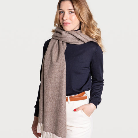 Large Cashmere Herringbone Scarf