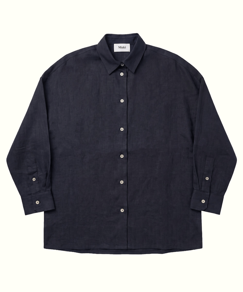 Navy / S Oversized Linen Shirt Miaki Swiss Made Womenswear
