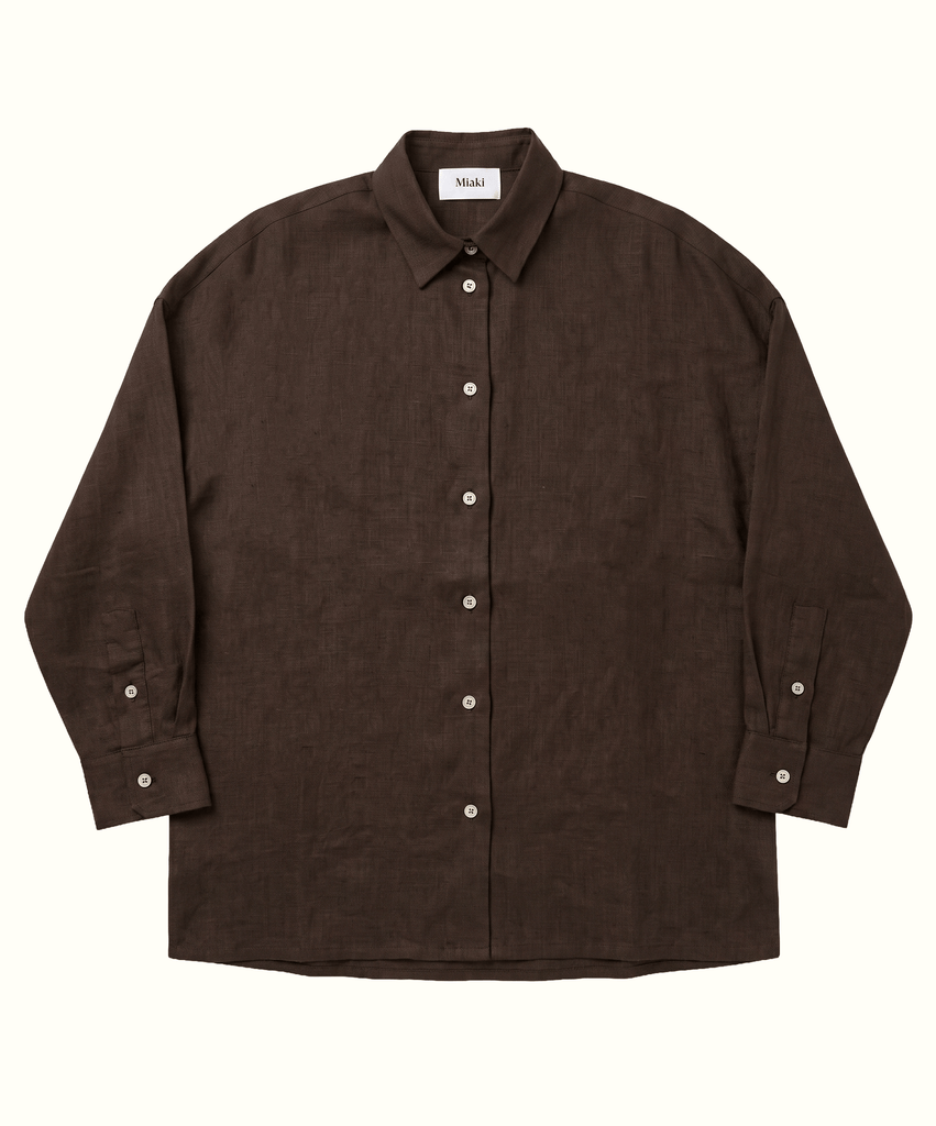 Dark Brown / S Oversized Linen Shirt Miaki Swiss Made Womenswear