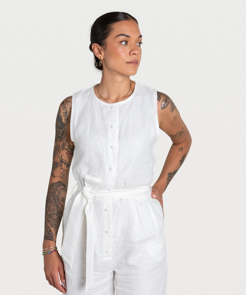 Sleeveless Linen Overall