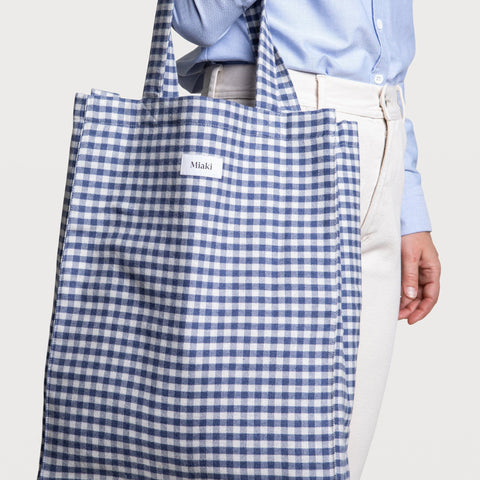 Strap Checked Flannel Tote Bag Miaki Swiss Made Womenswear