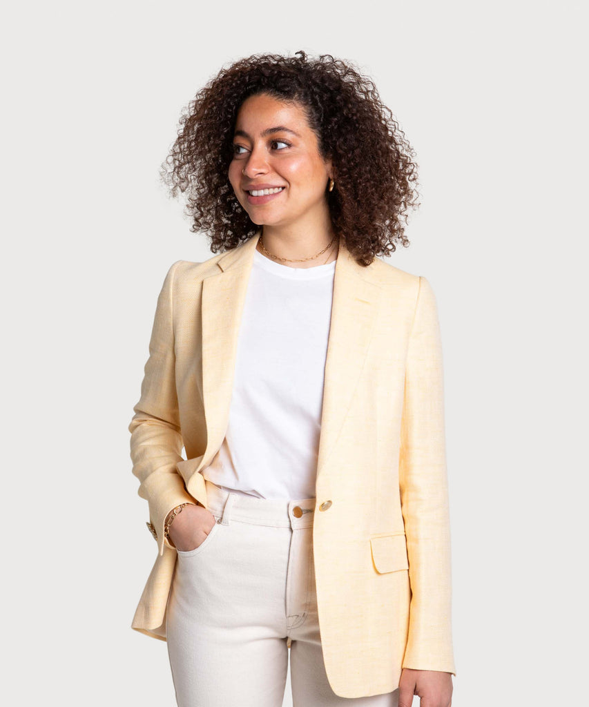 Relaxed Herringbone Linen Wool Blazer