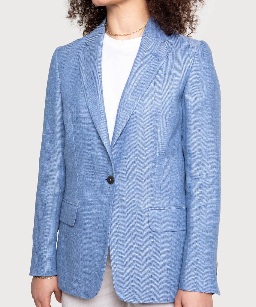 Relaxed Herringbone Linen Blazer