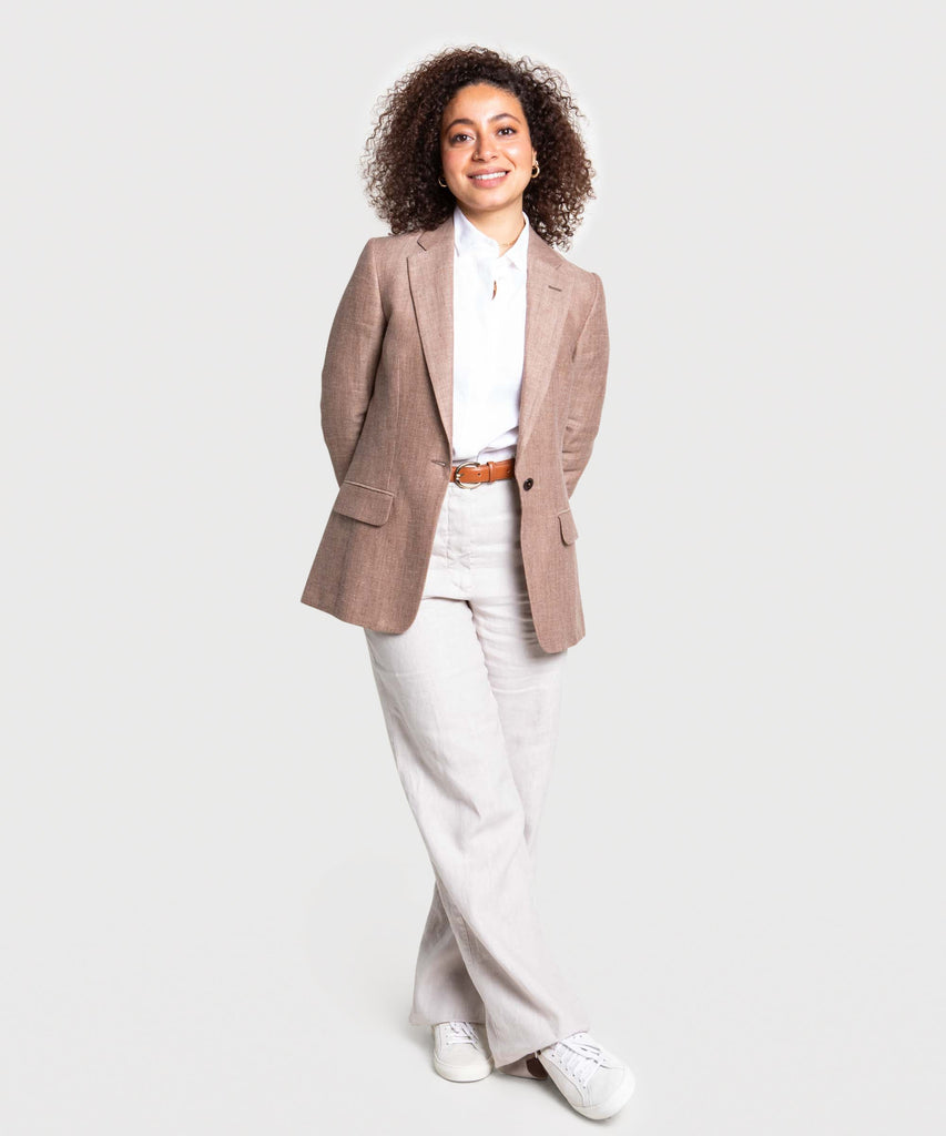 Relaxed Herringbone Linen Blazer