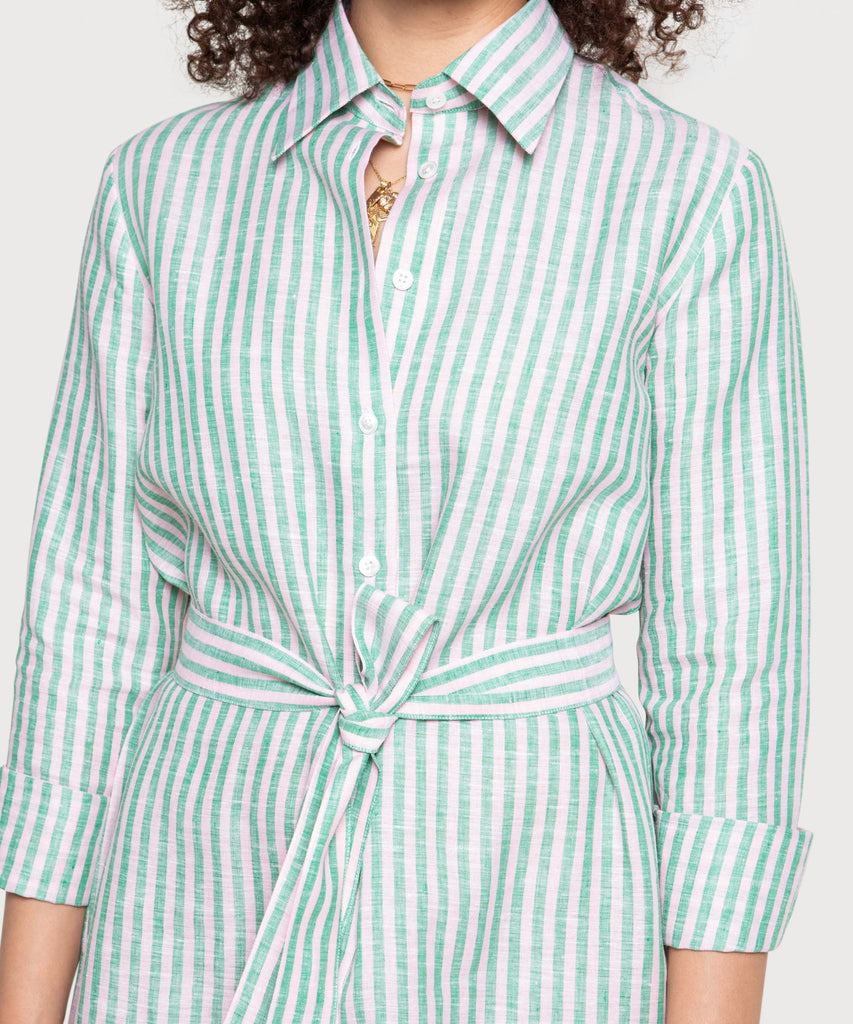 Short Striped Linen Shirt Dress