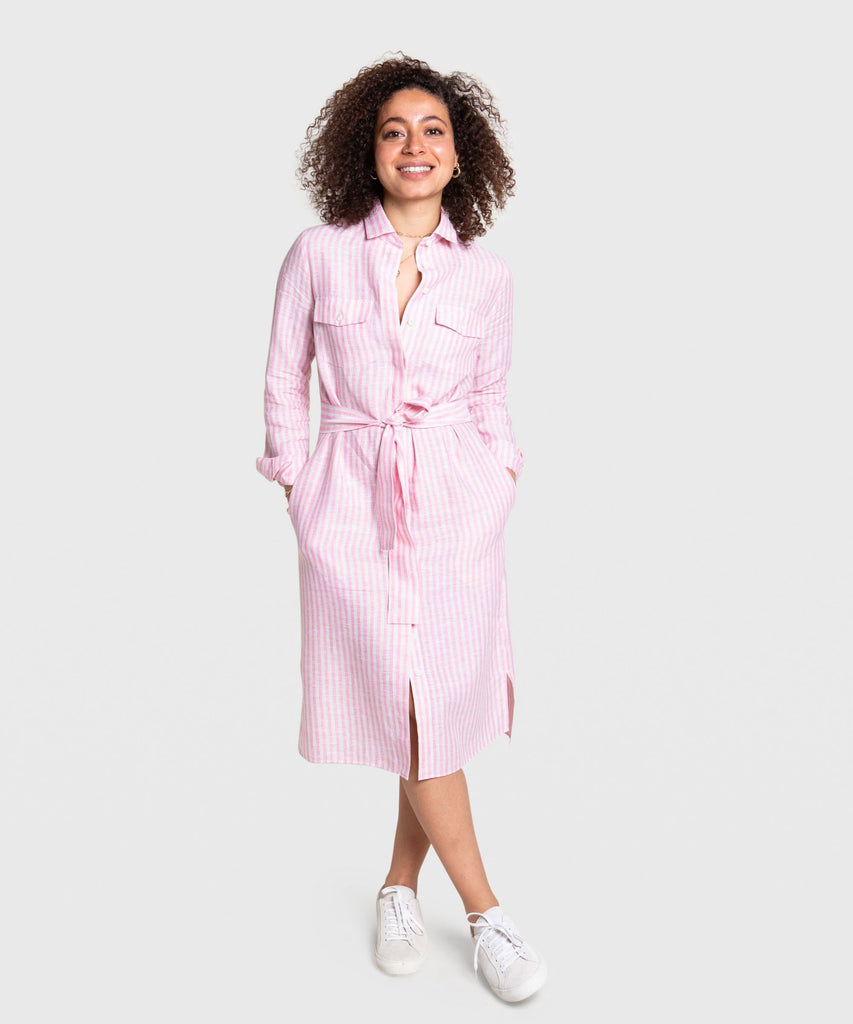 Gestreiftes Hemdblusenkleid aus Leinen