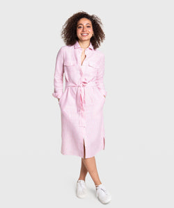 Gestreiftes Hemdblusenkleid aus Leinen