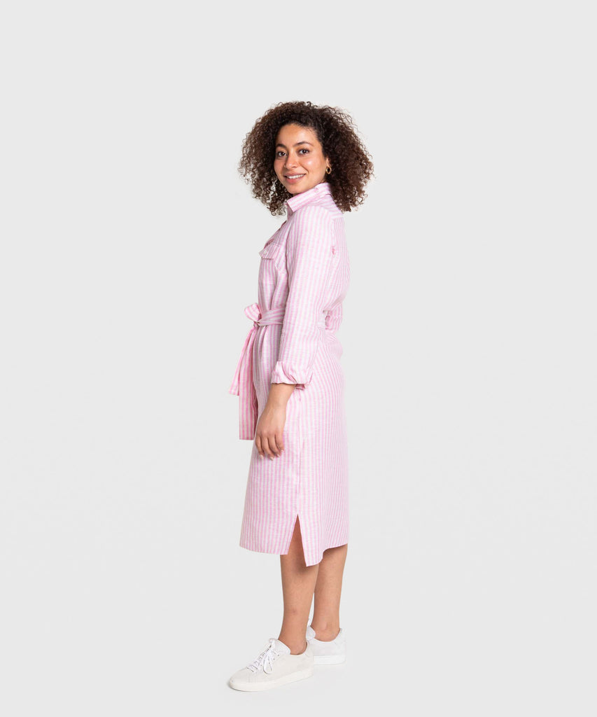 Gestreiftes Hemdblusenkleid aus Leinen