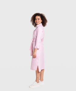 Gestreiftes Hemdblusenkleid aus Leinen