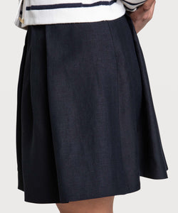 Short Pleated Linen Skirt
