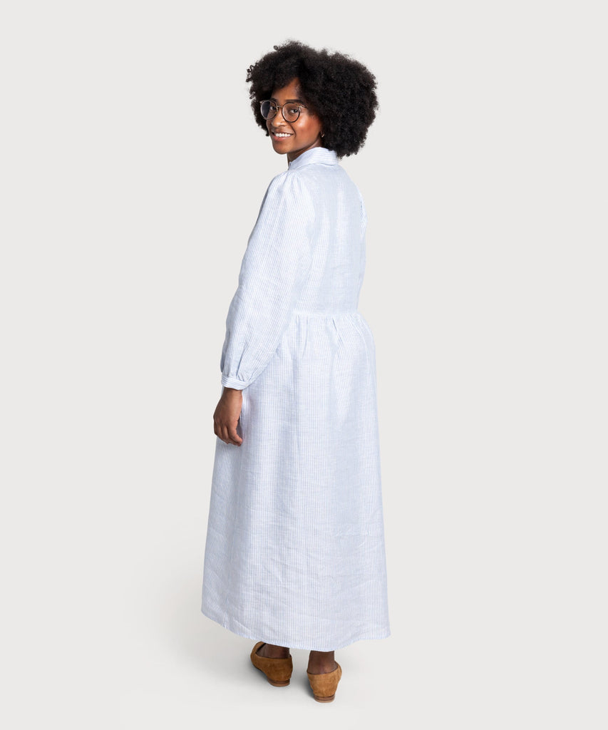 Relaxed Long Striped Linen Dress