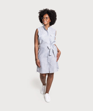 Sleeveless Linen Stripe Shirt Dress
