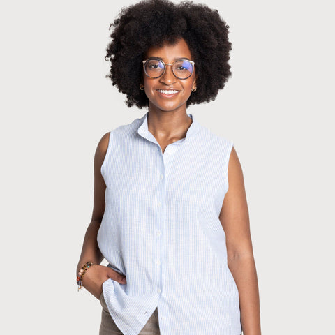 Sleeveless Linen Stripe Shirt