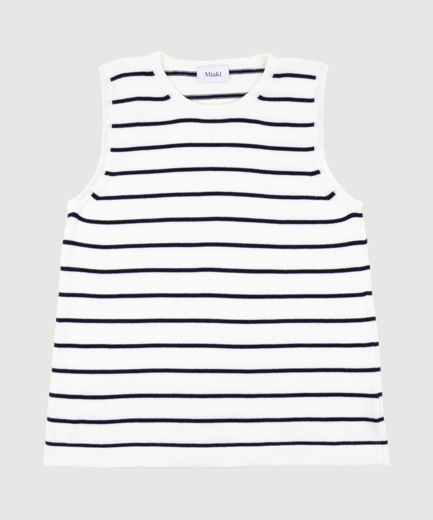 Stripes - Navy / White / XS Knitted Sleeveless Cotton Sweater Miaki Swiss Made Womenswear