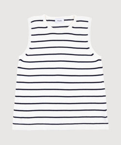 Stripes - Navy / White / XS Knitted Sleeveless Cotton Sweater Miaki Swiss Made Womenswear