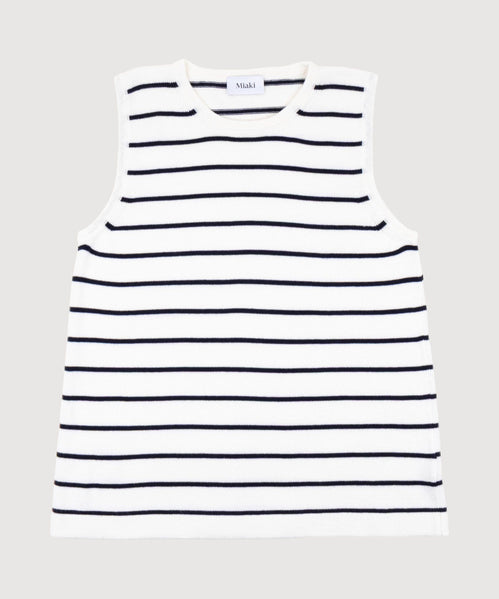 Stripes - Navy / White / XS Knitted Sleeveless Cotton Sweater Miaki Swiss Made Womenswear