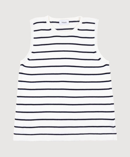 Stripes - Navy / White / XS Knitted Sleeveless Cotton Sweater Miaki Swiss Made Womenswear