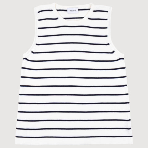 Stripes - Navy / White / XS Knitted Sleeveless Cotton Sweater Miaki Swiss Made Womenswear