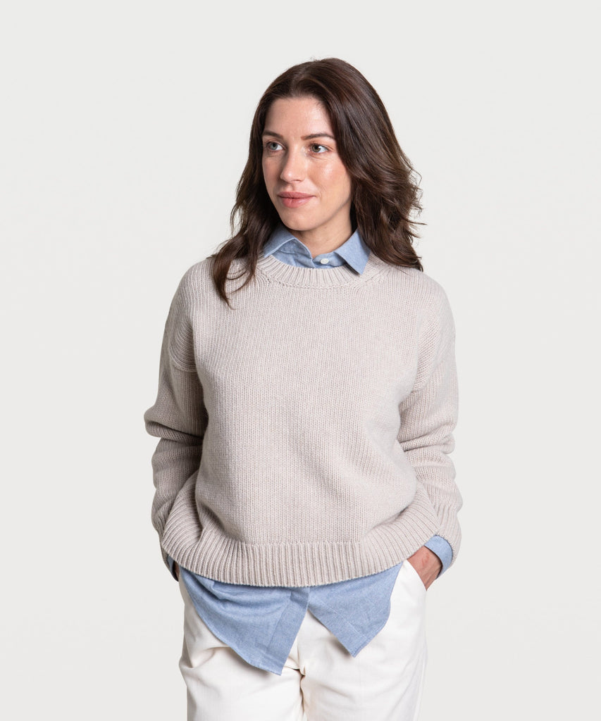 Beige / XS Heavy Wool Roundneck Sweater Miaki Swiss Made Womenswear