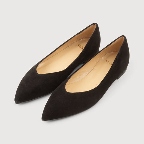 Black / 36 Suede Flat Slippers Miaki Swiss Made Womenswear