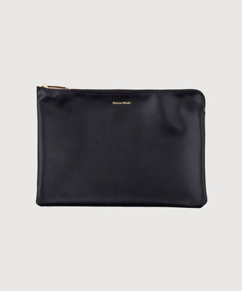 Black Large Leather Pouch Miaki Swiss Made Womenswear