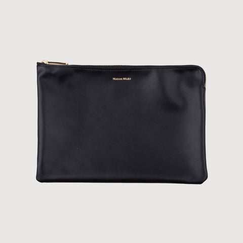 Black Large Leather Pouch Miaki Swiss Made Womenswear